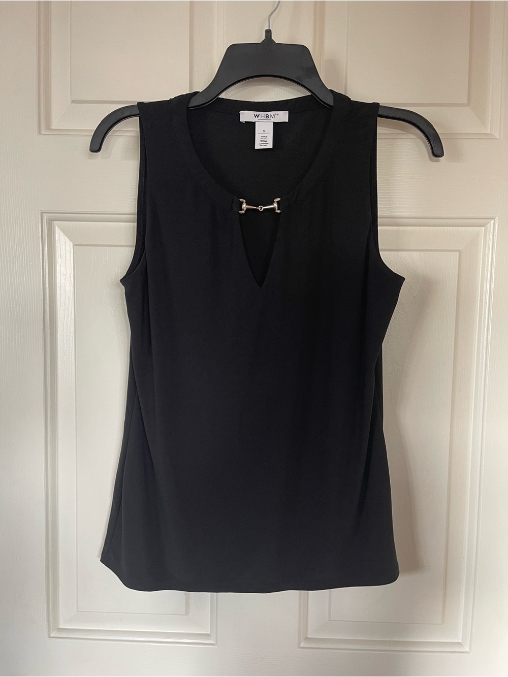 White House Black Market Black Sleeveless Tank with Metal Bar Accent